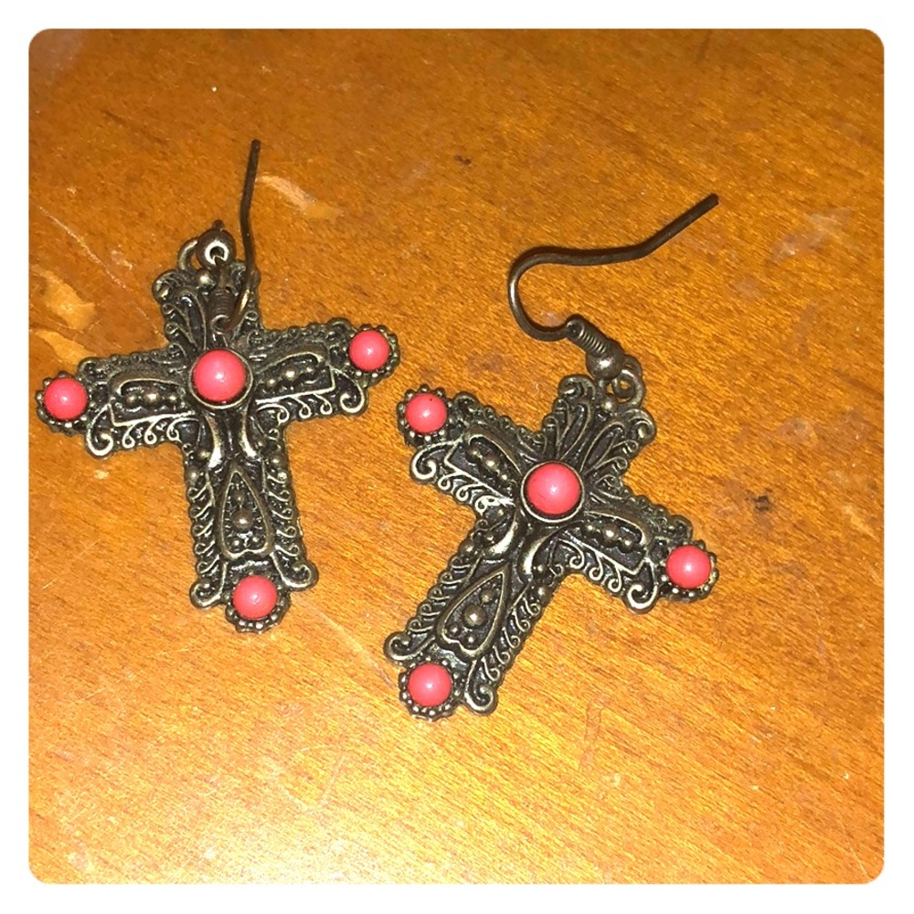 Cross Earrings! With cute peach accents NWOT